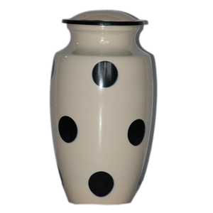 Urnes de crémation pour adultes en aluminium classique de haute qualité de style moderne avec points noirs et blancs finis pour les cendres humaines - Product Image 1