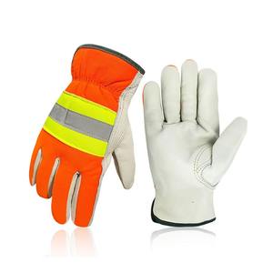 Guantes de seguridad contra incendios Diseño y material de logotipo personalizados Guantes de seguridad contra incendios de alta visibilidad y ropa de seguridad de cuero - Product Image 1