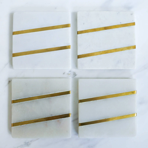 Posavasos de mármol de la mejor calidad, diseño de líneas de latón, cuadrado, venta al por mayor, posavasos personalizado de 10cm y 4 pulgadas - Product Image 3