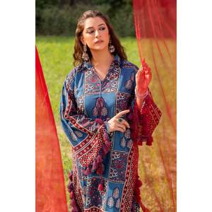 Unstitched <strong>Blue</strong> 2-Piece Cotton Lawn Suit for Women Daily <strong>Wear</strong> with Tassel Decoration - Product Image 4