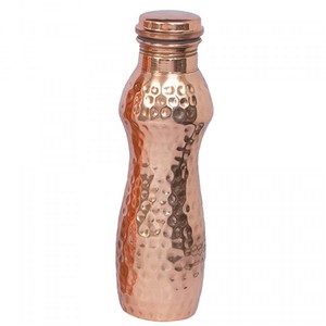 Glossy Copper Hammered Water <b>Bottle</b> Pure Copper Ayurveda Health Drinkware for Yoga for Health Benefits - Product Image 2