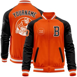 Direct Industry Wholesale Casual Winter Custom Orange Noir-Blanc Bomber Full-Snap Varsity Letterman Two Tone Hoodie Jacket - Product Image 6
