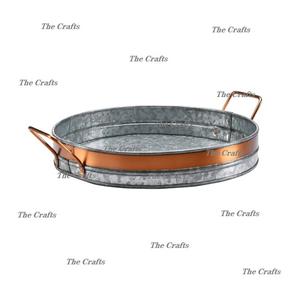 Plateau de service ovale pour aliments, très vendu, pour hôtellerie, plateau galvanisé pour chocolats et bonbons avec poignées en métal - Product Image 2