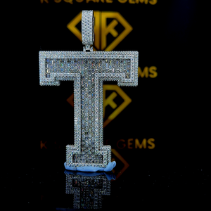 Icy Initial Baguette & Round Cut Moissanite T Pendentif, Pendentif Hip Hop Homme, Cadeau Pour Lui, Nom Personnalisé Anniversaire Ou Anniversaire - Product Image 6