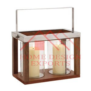 Vela de madera-Portavelas de huracán más vendido con votivo de vidrio - Product Image 1