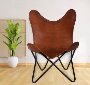 Premium Handmade Leather Butterfly Chair Foldable Rustic Leisure Chair Iron Frame for Indoor Outdoor Use for Bedroom Living Room - Product Image 1