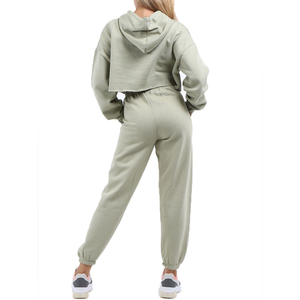 Qualité supérieure femmes deux pièces ensemble couleur unie à manches longues fermeture éclair col montant ensemble lâche sport survêtements décontractés - Product Image 2