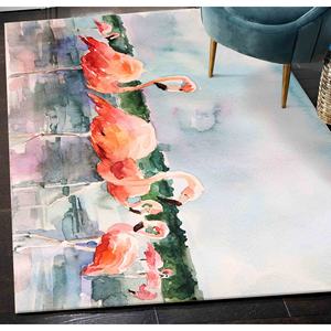 Tapis flamant rose aquarelle : motif animal tropical, lavable en machine, tapis à poils doux - Product Image 4
