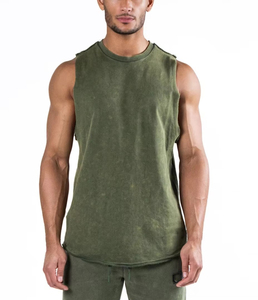 <b>Men's</b> Vintage Knitted Boxy <b>Cropped</b> Quick Dry Breathable Ribbed Cotton Custom Print Logo Summer Singlet Tank <b>Top</b> Sport Gym Vest - Product Image 3