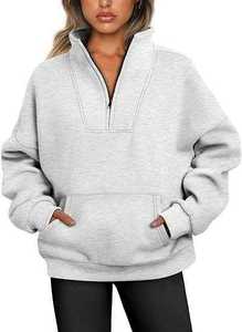 Sweat-shirts à capuche oversize pour femmes, écologiques, 100% coton, demi-zip, quart de zip, broderie 3D sur le devant, paillettes - Product Image 5