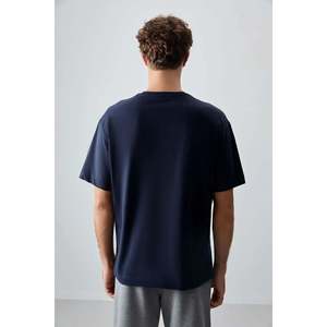 T-shirt basique pour homme Air Jones, bleu marine, 100% coton, coupe ample, col rond texturé épais et doux, pour un usage décontracté - Product Image 5