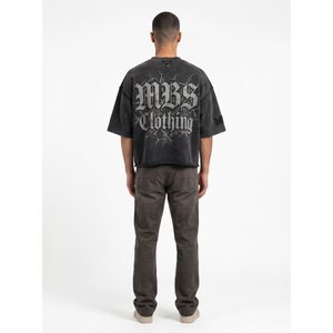OEM Custom 420GSM Heavyweight French Terry Acid Wash Oversized Boxy Men's T-Shirt with Detachable Sling <b>Bag</b> Pocket <b>Puff</b> Print - Product Image 2