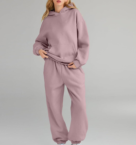 Vente en gros Logo personnalisé Vêtements d'entraînement pour femmes Survêtement 2 pièces Pull-over à capuche Ensembles de pantalons Survêtements Femmes - Product Image 3