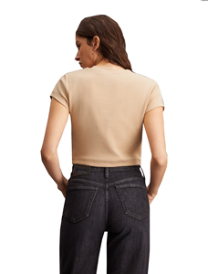 Tops cortos de verano 2025, camiseta lisa transpirable de alta calidad de algodón 100% para mujer, camiseta en blanco fina y ecológica - Product Image 3