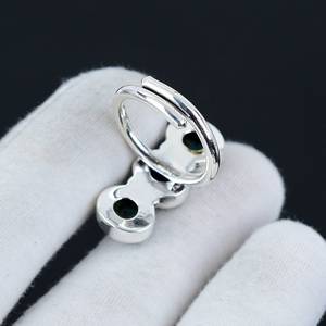 Bague en argent sterling 925 faite à la main huître naturelle turquoise trois pierres ovales pour mariage - Product Image 2