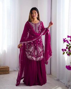 Ensemble Sharara de qualité supérieure en gros, style traditionnel, séchage rapide, broderie de sequins pour les fêtes - Product Image 4