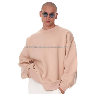 OEM personalizado de lujo de los hombres de invierno Jersey de cuello redondo de gran tamaño azul 100% sudadera de lana de algodón con hombro caído patrón sólido - Product Image 5
