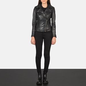 Veste de motard noire en cuir véritable peau de mouton avec fermeture éclair et poches intérieures et extérieures - Product Image 6