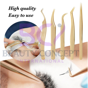 5 piezas de pinzas para pestañas rectas y curvas de acero inoxidable de Color dorado rosa nuevo, Punta puntiaguda para extensiones de pestañas - Product Image 5
