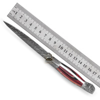 Pisau Berburu Baja Damaskus DD-DAM-571 yang Dapat Disesuaikan, Bilah Lurus 9cm, 58-60 HRC, Gagang Micarta Bertekstur, Full Tang, Untuk Aktivitas Luar Ruangan