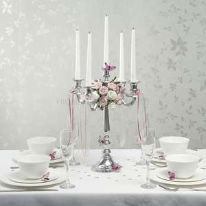 Bougeoir en aluminium indien classique à 5 bras bougeoir en métal poli brillant de 16 pouces de haut pour la décoration de la maison boîte emballée - Product Image 4