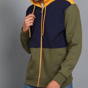 Sweat à capuche streetwear d'hiver pour homme, trois tons, de qualité supérieure |   Veste brodée bicolore olive et moutarde |   Veste zippée Urban Athletic - Product Image 2