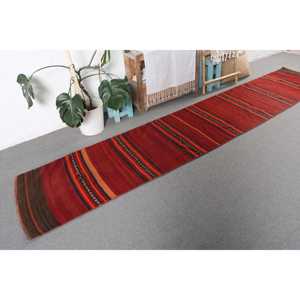 Turkish <b>Runner</b> Rug, 2.9x11.7 ft Vintage Rug, <b>Red</b> Kilim Wool Rug - Product Image 4