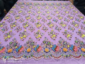 Tela de Encaje con Cuentas Hechas a Mano en 3D con Bordado Floral y Lentejuelas sobre Tul - Product Image 3