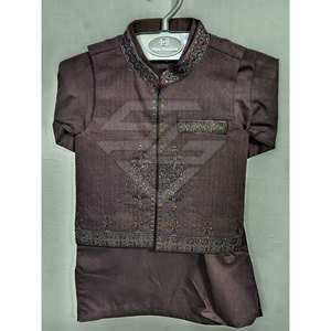 Elegante Conjunto de Kurta Pajama Tradicional para Niños con Chaleco, 100% Algodón de Secado Rápido - Product Image 1