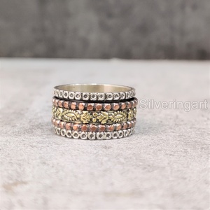 Anillo de banda giratoria antigua, anillo bohemio de Plata de Ley 925 para mujer, anillo de pulgar para Yoga, joyería hecha a mano, fiesta, ansiedad, anillo giratorio para hombre - Product Image 1