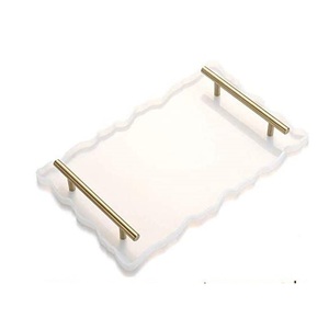 Plateau en résine de conception florale de luxe pour la décoration de table à la maison Plateau de service rond en résine de meilleure qualité pour article de cadeau - Product Image 5