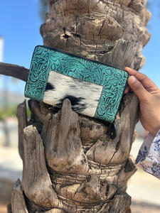 กระเป๋าคลัทช์หนังทำจากขนสัตว์,กระเป๋าแบบมีซิปหนังสีเทอร์ควอยซ์ซ่อนอุปกรณ์สำหรับผู้หญิง - Product Image 5