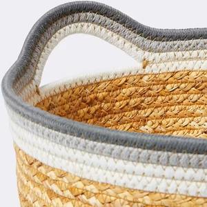 Panier en jacinthe d'eau avec bordure en coton de différentes couleurs, panier de rangement fait main, vente en gros, écologique, fabriqué au Vietnam - Product Image 4