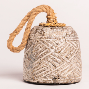 Butée de porte artisanale Home Basket Bali en céramique rustique, avec poignée en corde, noir mat, lestée, style Wabi Sabi, design minimaliste - Product Image 1