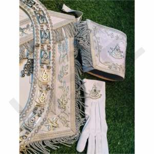 High Quality Masonic Apron Set White Ceremonial Apron with <b>Beads</b> <b>Fringe</b> Gloves & Arm Cuffs - Product Image 3