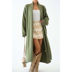 <b>Light</b> Green Open Front Shawl Collar <b>Cardigan</b> - Product Image 3