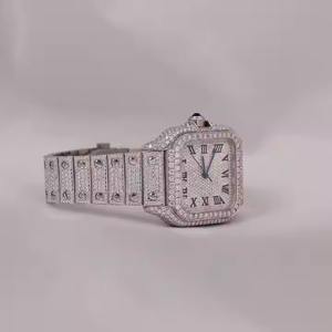 Reloj de pulsera con tachuelas de diamantes de moissanita de banda negra de fábrica al por mayor con reloj de moissanita helado para regalo Pass Diamond Tester - Product Image 3
