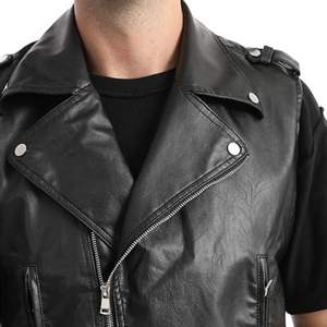 Chaqueta de cuero PU sin mangas para hombre, chaleco informal de estilo retro, ropa de trabajo de Otoño de talla grande, abrigo de cuero de tendencia al por mayor - Product Image 3