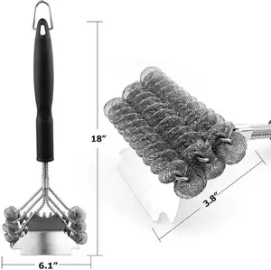 Escova de limpeza para churrasco, raspador de aço inoxidável para acampamento ao ar livre, escova de limpeza com cabo forte