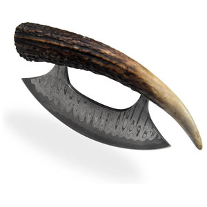 Handmade Damascus Steel Pizza Cutter Knife Professional Customized <b>Axe</b> Head with Wood <b>Handle</b> and Leather Sheath - Product Image 3