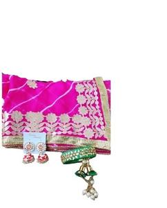 Wholesale Gotta Work Silk Dupatta 2.25 Meter Free Size With Earrings and One Bangle for Wedding Gift - Product Image 2