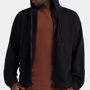 Sudadera con Capucha y Cremallera para Hombre, Diseño Retro, Estampado Sólido, con Bolsillos, Bordado 3D Personalizado, Venta al por Mayor, 100% Algodón - Product Image 4