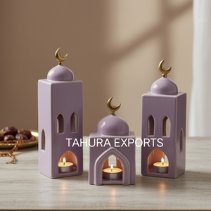 Portavelas decorativo de Ramadán de cerámica alegre brillante para noches de celebración edificantes y ambiente hogareño cálido y alegre - Product Image 1