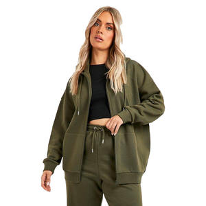 Sudadera con Capucha y Cremallera para Mujer, Estilo Casual, Color Verde Oliva, 100% Algodón, 600 GSM, Logotipo Personalizado, Cuello con Capucha, Logotipo Frontal, Invierno - Product Image 3