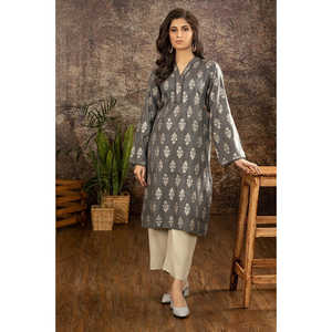 Chemise grise en acrylique jacquard à motifs floraux pour femmes - Product Image 3