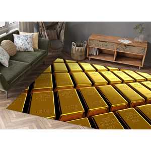 Alfombra Dorada Estampada - Alfombra Moderna con Detalles de Barras Doradas para Decoración del Hogar, Alfombra de Terciopelo - Product Image 2