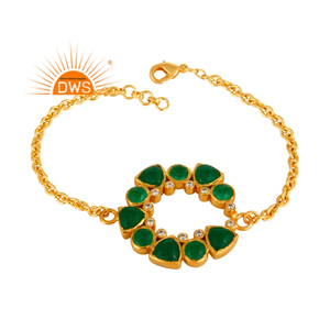 Dernière conception de bracelet en pierre précieuse Aventurine verte et Cz naturelle plaquée or 18 carats fabricant de bijoux personnalisés - Product Image 1