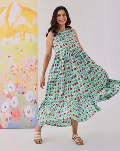 Robe longue d'été en coton tissé à la main en Inde, cadeau de mariage personnalisé pour la mariée, imprimé floral, lavable, taille naturelle - Product Image 2