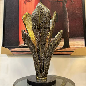 Trending Design Metal High Quality Decorative Sculpture Gold <b>Leaves</b> Artwork with Black Base Direct Factory Home Decoration - Product Image 1
