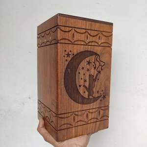 Decorative Urns <b>Wooden</b> Urn Ashes <b>Storage</b> <b>Box</b> Cat Moon Engraving Design <b>Large</b> Personalized Cremation Urn for Ashes Rosewood - Product Image 2